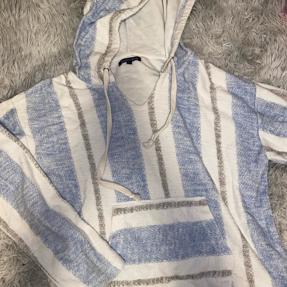 BLUE AND WHITE STRIPED BEACH HOODIE!!